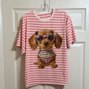 Yolly Pink Striped Dog Graphic Tee